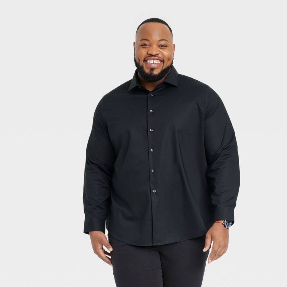 Men's Tall Performance Long Sleeve Dress Shirt - Black LT Standard Fit